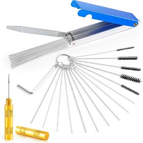 Carburetor Cleaning Kit and Torch Tip Cleaner Set, Airbrush Cleaning Kit, Carb and Welding Tip Cleaner, Carb Jet Cleaning Tool, Brushes, Needles, Throttle Wrench, Sharp Pick