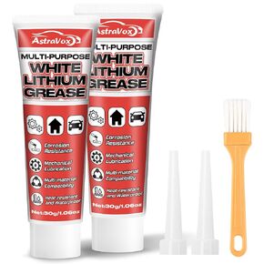 AstraVox White Lithium Grease, Multi-Purpose Lubricant Lithium Grease with Brush for Hinges, Bearings, Gears, and Garage Doors, Ideal for Automotive, Marine, Industrial, and Household Use 1oz(1pcs)