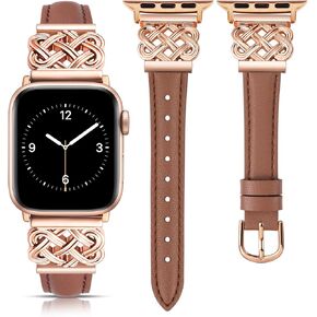 TOYOUTHS Leather Band Compatible with Apple Watch Bands 38/40/41/42/44/45/49mm Women, Slim Leather Strap with Designer Dressy Interlock Buckle for iWatch Series 9/8/7/6/5/SE/4/3/2/1 Ultra/Ultra 2