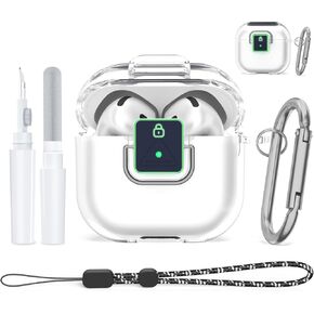 [قفل آمن] لحالة AirPods 4 ، غطاء واقي واضح لـ TPU صدمية لـ AirPods 4 مع مجموعة Cleaning Kit & Keychain & Lanyard (Clear Purple)