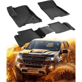 حصيرة أرضية لـ Chevy Colorado لـ GMC Canyon 2023 2024 2025 ، إكسسوارات شاحنة Car Floor Liners All-Weather لشيفروليه كولورادو كانيون 2023-2025 طاقم الكابينة ، الصف الخلفي الأمامي 3pcs