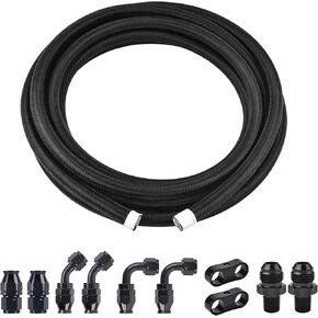 EVIL ENERGY 6AN PTFE Fuel Line Kit, E85 Nylon Braided Fuel Hose Kit 10FT Black AN6 PTFE Fuel Line Hose