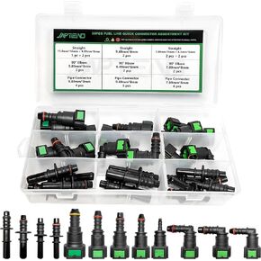Fuel Line Repair Kit, 30pcs Fuel Line Quick Connector Assortment Kit 11 Size Hose Release Connect Straight Elbow Pipe Connector Fittings SAE 6.3mm to 11.8mm