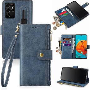 ATTSTURDY متوافق مع Samsung Galaxy S21 Ultra Wallet Case مع حامل البطاقة للنساء MEN PHONE CASE RFID Forcing Pu Leather Cover مع فتحات بطاقة ائتمان حزام ، الذهب الوردي