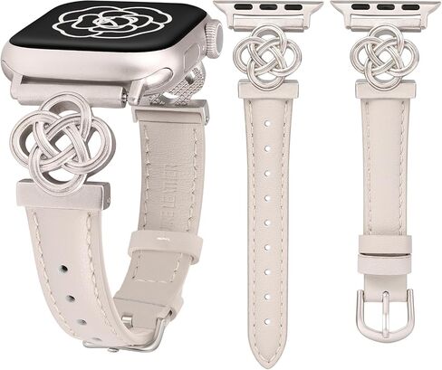 Wearlizer Slim Leather Band Compatible with Apple Watch Bands Women 41/40/38/42/44/45/46/49mm, Dressy Fancy Designer Celtic Knot Thin Leather Strap for iWatch Series 10 9 Ultra SE 8 7 6 5 4 3 2 1 in Kuwait