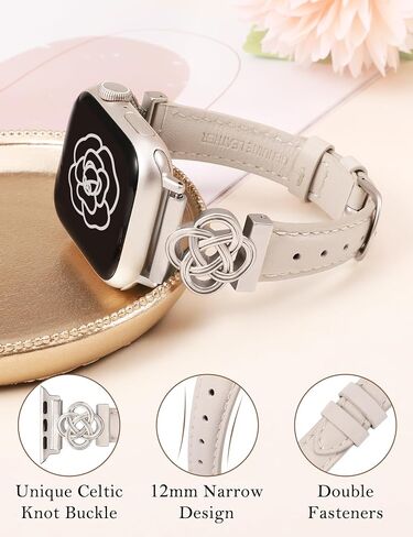 Wearlizer Slim Leather Band Compatible with Apple Watch Bands Women 41/40/38/42/44/45/46/49mm, Dressy Fancy Designer Celtic Knot Thin Leather Strap for iWatch Series 10 9 Ultra SE 8 7 6 5 4 3 2 1 in Kuwait