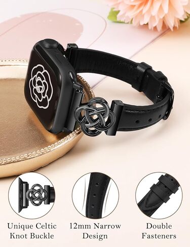 Wearlizer Slim Leather Band Compatible with Apple Watch Bands Women 41/40/38/42/44/45/46/49mm, Dressy Fancy Designer Celtic Knot Thin Leather Strap for iWatch Series 10 9 Ultra SE 8 7 6 5 4 3 2 1 in Kuwait