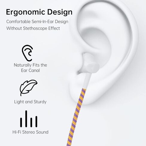 URIZONS Colorful Braided Unbreakable Headphones Wired - in Ear Earbuds Kids Earphones with Mic Tangle Free for Kids for iPhone/Samsung with Case in Kuwait