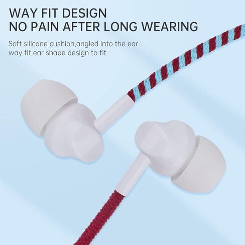 URIZONS Colorful Braided Unbreakable Headphones Wired - in Ear Earbuds Kids Earphones with Mic Tangle Free for Kids for iPhone/Samsung with Case in Kuwait
