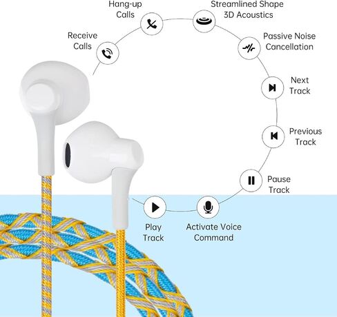 URIZONS Colorful Braided Unbreakable Headphones Wired - in Ear Earbuds Kids Earphones with Mic Tangle Free for Kids for iPhone/Samsung with Case in Kuwait