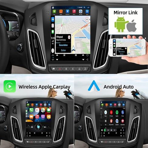 4G+64G Car Radio Carplay for Ford Focus 2012-2018, Rimoody Android 13 Car Stereo GPS Navigational WiFi Android auto Mirror Link 9.7’’ Touchscreen Bluetooth FM/RDS SWC + Backup Camera in Kuwait