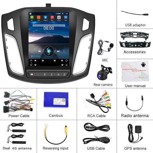 4G+64G Car Radio Carplay for Ford Focus 2012-2018, Rimoody Android 13 Car Stereo GPS Navigational WiFi Android auto Mirror Link 9.7’’ Touchscreen Bluetooth FM/RDS SWC + Backup Camera in Kuwait
