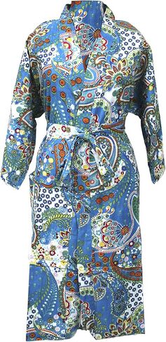 CRAFT KALA Women's Kimono Robe Long Robes with lorful Owl Printed White Kimono Nightgown,White,One Size in Saudi Arabia