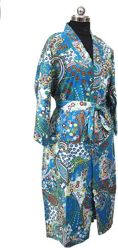 CRAFT KALA Women's Kimono Robe Long Robes with lorful Owl Printed White Kimono Nightgown,White,One Size in Saudi Arabia