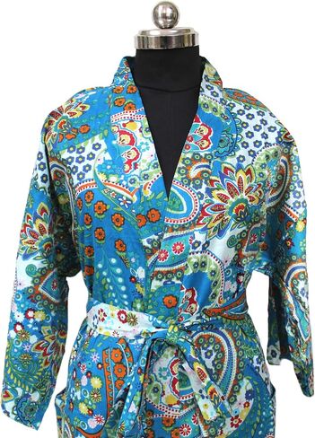 CRAFT KALA Women's Kimono Robe Long Robes with lorful Owl Printed White Kimono Nightgown,White,One Size in Saudi Arabia