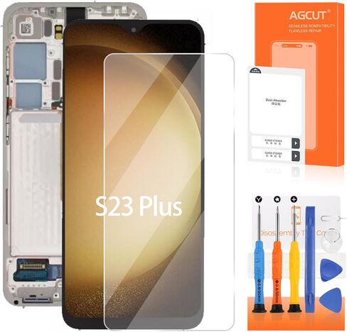 OLED for Samsung Galaxy S23 Plus Plus Screen Presentive لعرض Samsung S23 Plus LCD SM-S916B SM-S916U SM-S916W LCD Digitizer Touch Associal مع إطار (إصدار الولايات المتحدة ، مع بصمات الأصابع) (أسود) in Kuwait