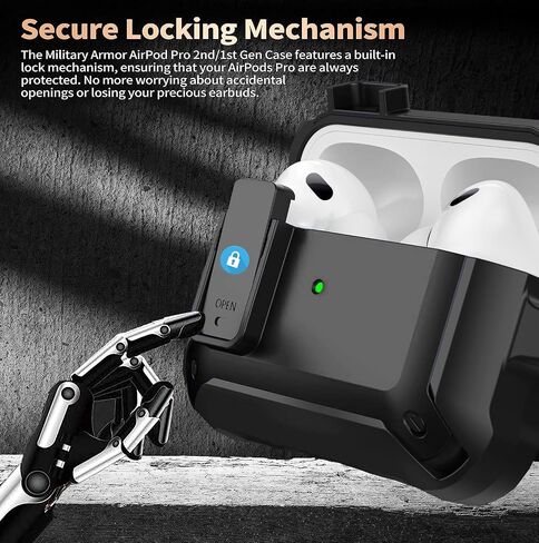Case for Airpods Pro 2nd/1st Generation Case with Lock 2023/2022/2019, Rugged Latch Airpod Pro 2 Case Protective Cover, Shockproof Armor Skin Shell for Apple iPod Pro 2/1 Gen, Black in Kuwait