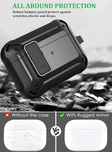 Case for Airpods Pro 2nd/1st Generation Case with Lock 2023/2022/2019, Rugged Latch Airpod Pro 2 Case Protective Cover, Shockproof Armor Skin Shell for Apple iPod Pro 2/1 Gen, Black in Kuwait