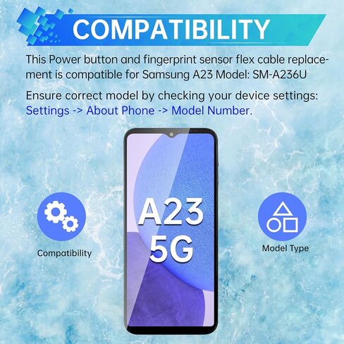 for Samsung Galaxy A23 5G Black Power Button and Fingerprint Sensor Flex Cable Replacement Flex Cable Side Power On/Off Switch Control Button Connector Repair Parts for A23 5G SM-A236U A236U1 in Kuwait