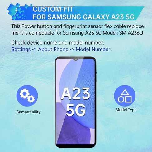for Samsung Galaxy A23 5G Black Power Button and Fingerprint Sensor Flex Cable Replacement Flex Cable Side Power On/Off Switch Control Button Connector Repair Parts for A23 5G SM-A236U A236U1 in Kuwait