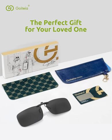 Goiteia Polarized Clip-On Sunglasses,Lightweight Rectangle Design Over Prescription Glasses,Non-Flip Up,Compact Fit in Kuwait