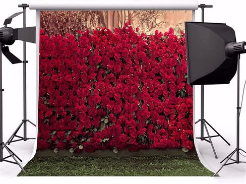 AOFOTO 8x8ft Portrait Backdrops Photography Wedding Background Manor Romance Red Rose Flowers Wall Blurry Grassland Lovers Anniversary Decor Kid Girl Ladies Portrait Photo Shoot Studio Props Vinyl in Kuwait