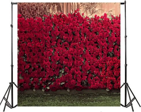 AOFOTO 8x8ft Portrait Backdrops Photography Wedding Background Manor Romance Red Rose Flowers Wall Blurry Grassland Lovers Anniversary Decor Kid Girl Ladies Portrait Photo Shoot Studio Props Vinyl in Kuwait