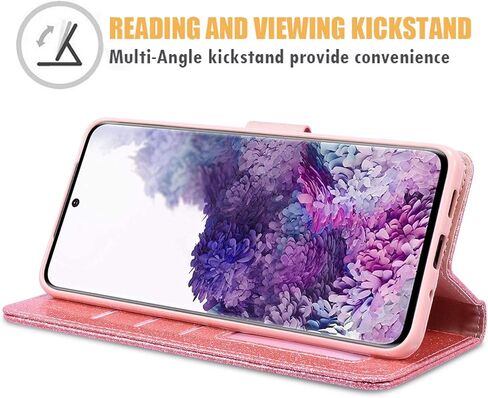 QLTYPRI Case for Samsung Galaxy S25, Bling Shiny Glitter Flip Folio Case Full-Body Protective Cover Card Slots Magnetic Closure Kickstand Wrist Strap for Women Girls S25 Case - Gold in Kuwait