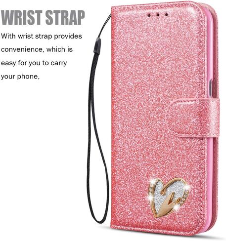 QLTYPRI Case for Samsung Galaxy S25, Bling Shiny Glitter Flip Folio Case Full-Body Protective Cover Card Slots Magnetic Closure Kickstand Wrist Strap for Women Girls S25 Case - Gold in Kuwait