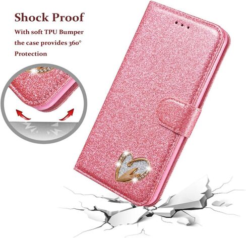 QLTYPRI Case for Samsung Galaxy S25, Bling Shiny Glitter Flip Folio Case Full-Body Protective Cover Card Slots Magnetic Closure Kickstand Wrist Strap for Women Girls S25 Case - Gold in Kuwait