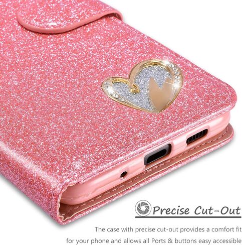 QLTYPRI Case for Samsung Galaxy S25, Bling Shiny Glitter Flip Folio Case Full-Body Protective Cover Card Slots Magnetic Closure Kickstand Wrist Strap for Women Girls S25 Case - Gold in Kuwait