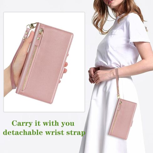 Jaorty Compatible with Samsung Galaxy A14 5G Wallet Case for Women Men,【RFID Blocking】PU Leather Phone Case with Card Holder for Samsung A14 5G,Wrist Strap Zipper Credit Card Slots Flip Cover,Dark Red in Kuwait