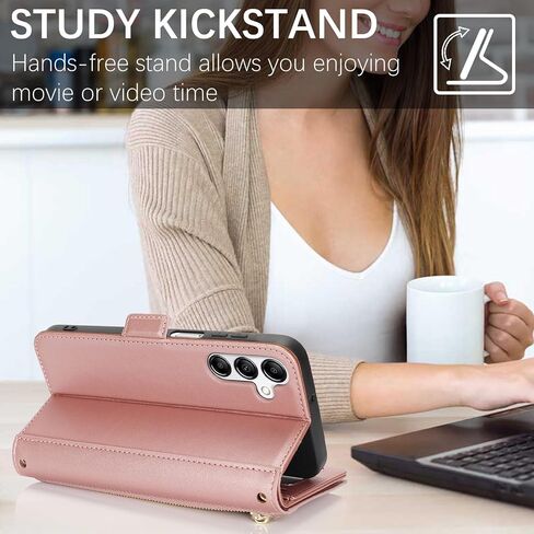 Jaorty Compatible with Samsung Galaxy A14 5G Wallet Case for Women Men,【RFID Blocking】PU Leather Phone Case with Card Holder for Samsung A14 5G,Wrist Strap Zipper Credit Card Slots Flip Cover,Dark Red in Kuwait