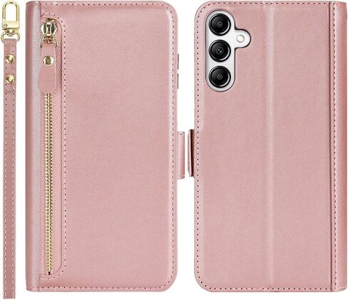 Jaorty Compatible with Samsung Galaxy A14 5G Wallet Case for Women Men,【RFID Blocking】PU Leather Phone Case with Card Holder for Samsung A14 5G,Wrist Strap Zipper Credit Card Slots Flip Cover,Dark Red in Kuwait