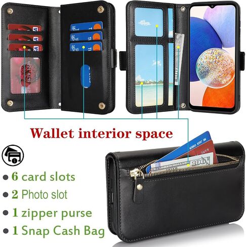 Jaorty Compatible with Samsung Galaxy A14 5G Wallet Case for Women Men,【RFID Blocking】PU Leather Phone Case with Card Holder for Samsung A14 5G,Wrist Strap Zipper Credit Card Slots Flip Cover,Dark Red in Kuwait