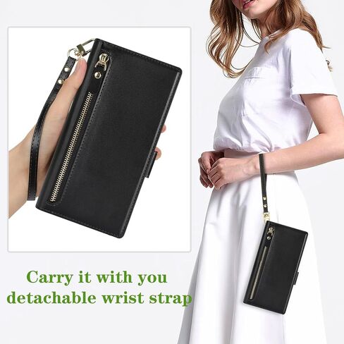 Jaorty Compatible with Samsung Galaxy A14 5G Wallet Case for Women Men,【RFID Blocking】PU Leather Phone Case with Card Holder for Samsung A14 5G,Wrist Strap Zipper Credit Card Slots Flip Cover,Dark Red in Kuwait