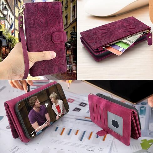 Harryshell Detachable Wallet Leather Case Compatible with Google Pixel 8a 2024 Magnetic Phone Case Zipper with Cash Coin Pocket Multi Card Slots Holder Wrist Strap Lanyard (Flower Blue Green) in Kuwait