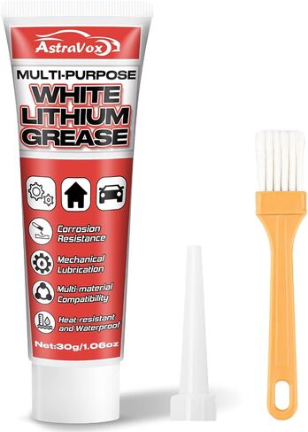 Astravox White Lithium Grease ، شحم ليثيوم متعدد الأغراض مع فرشاة للمفصلات والمحامل والتروس وأبواب المرآب ، مثالية للسيارات والبحرية والصناعية والأسرة 1 أوقية (1pcs) in Saudi Arabia