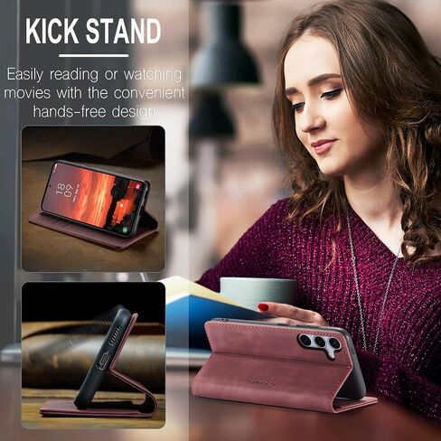 Kowauri for Samsung Galaxy S25 Case, Classic Design Leather Wallet Magnetic Closure Flip Case with Kickstand Card Holder Slot Shockproof Protective Cover for Samsung Galaxy S25 (Coffee) in Kuwait