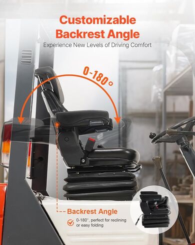 VEVOR Universal Forklift Seat, Tractor Seat with Armrest & Adjustable Backrest, Shock Absorption, Secure Micro Switch, High-Resilience PVC Mower Seat for Tractor Excavator, Skid Loader in Kuwait