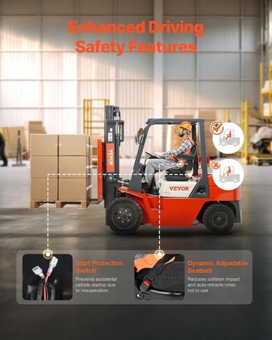 VEVOR Universal Forklift Seat, Tractor Seat with Armrest & Adjustable Backrest, Shock Absorption, Secure Micro Switch, High-Resilience PVC Mower Seat for Tractor Excavator, Skid Loader in Kuwait