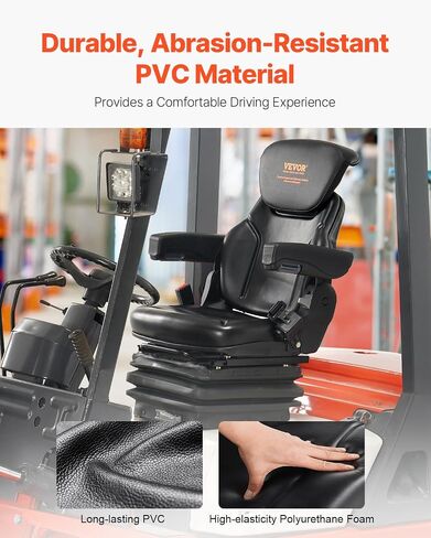 VEVOR Universal Forklift Seat, Tractor Seat with Armrest & Adjustable Backrest, Shock Absorption, Secure Micro Switch, High-Resilience PVC Mower Seat for Tractor Excavator, Skid Loader in Kuwait