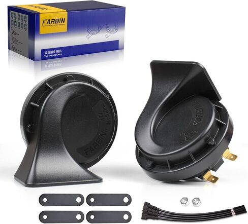 FARBIN Car Horn 12V Compact Motorcycle Horn Super Loud High Low Daul Tone Waterproof Snail Horns for Trucks Trains Cars Pickup Lorries (Black) in Saudi Arabia