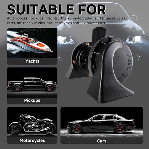 FARBIN Car Horn 12V Compact Motorcycle Horn Super Loud High Low Daul Tone Waterproof Snail Horns for Trucks Trains Cars Pickup Lorries (Black) in Saudi Arabia