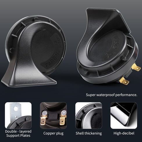 FARBIN Car Horn 12V Compact Motorcycle Horn Super Loud High Low Daul Tone Waterproof Snail Horns for Trucks Trains Cars Pickup Lorries (Black) in Saudi Arabia