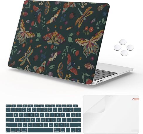 iLeadon Compatible with MacBook Air 13.3 inch Case 2022, 2021-2018 Release A2337 M1 A2179 A1932, Plastic Hard Shell&Keyboard Cover&Screen Film for MacBook Air 13 inch Case, Green Floral in Kuwait