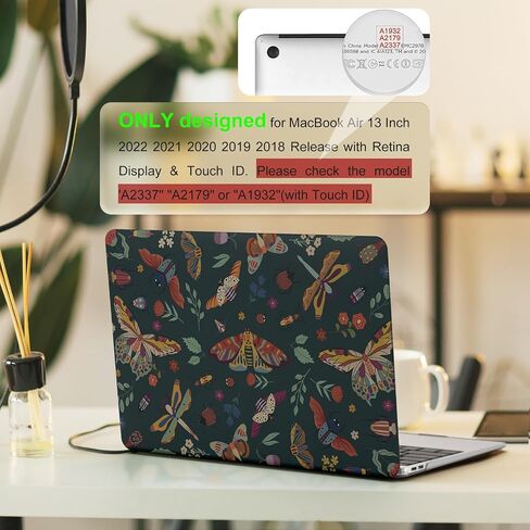 iLeadon Compatible with MacBook Air 13.3 inch Case 2022, 2021-2018 Release A2337 M1 A2179 A1932, Plastic Hard Shell&Keyboard Cover&Screen Film for MacBook Air 13 inch Case, Green Floral in Kuwait