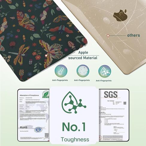iLeadon Compatible with MacBook Air 13.3 inch Case 2022, 2021-2018 Release A2337 M1 A2179 A1932, Plastic Hard Shell&Keyboard Cover&Screen Film for MacBook Air 13 inch Case, Green Floral in Kuwait