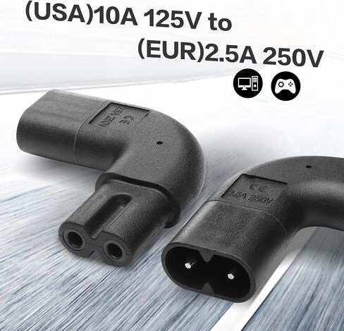 YACSEJAO IEC320 C7 to C8 Right Angle Adapter 2PCS 250V 2.5A Figure 8 IEC 320 C7 to C8 90 Degree Vertical AC Converter for Laptops Printers Scanners (Up Down Angled) in Kuwait