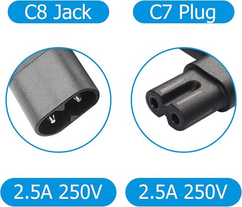 YACSEJAO IEC320 C7 to C8 Right Angle Adapter 2PCS 250V 2.5A Figure 8 IEC 320 C7 to C8 90 Degree Vertical AC Converter for Laptops Printers Scanners (Up Down Angled) in Kuwait